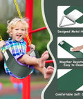 Child on Heavy Duty Backyard Swing Seat For Kids And Adults, 30.4 Inch Long By 6 Inch Wide, Green Yard Swing With Metal Triangle Ring