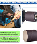 Top Shelf Heavy Duty Leather Burnishing Machine With Variable Speed Dial And Rosewood Edge Polisher shows 2x2 inch sanding drum sleeves and grit options.