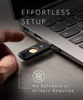 Zero Drama Dual Mode Usb C Security Key With Nfc Tap Feature For Seamless Passwordless Login Supports Fido2 Protocols And Modern Passkeys Across Every Device You Own Keychain Ready inserted into laptop USB port.