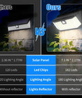 Outdoor Solar Lights With 182 LEDs 2500 Lumens Motion Sensor IP65 Waterproof Wide Angle Beam 2 Pack comparison chart