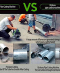 Comparison of Tough As Nails Electric Pipe Cutter With Automatic Depth Tuning And Slick Handheld Frame in action versus ordinary pipe cutting machines.