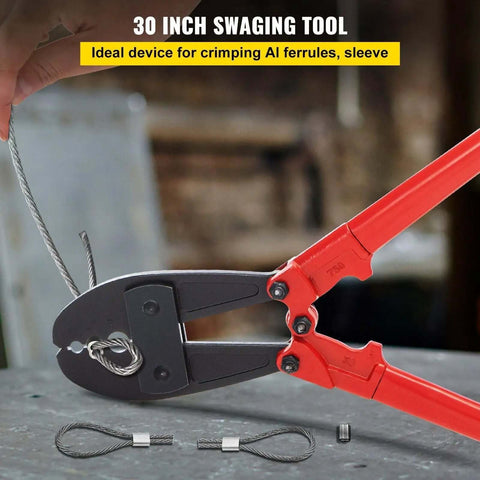 Heavy Duty Wire Rope Crimping Tool with 30 Inch Long Handle crimping copper sleeve, swager for 5/32, 1/4, 5/16 inch sleeves