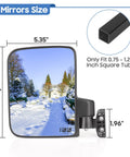 Golf Cart Side Mirrors No Drilling Install showing size dimensions and square tube fitment detail