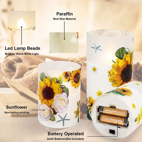 Sunflower Flameless Candles Set With Remote Timer For Women Perfect Housewarming Gift For A New Home Get Well Soon Decor Led Glass Candles