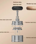 Professional Game Changer Espresso Coffee Tamper And Grounds Spinner Set Featuring Spring Loaded Leveler With Magnetic Grip, parts detailed view