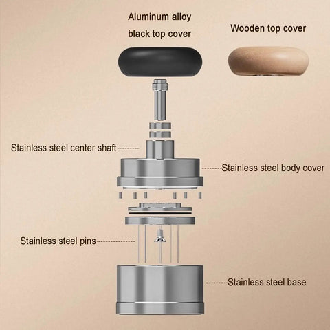 Professional Game Changer Espresso Coffee Tamper And Grounds Spinner Set Featuring Spring Loaded Leveler With Magnetic Grip, parts detailed view