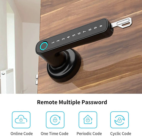 4 In 1 Fingerprint Door Lock With App Code Backup Key And Keyless Entry For Home Office Hotel Or Apartment Door Knob Type