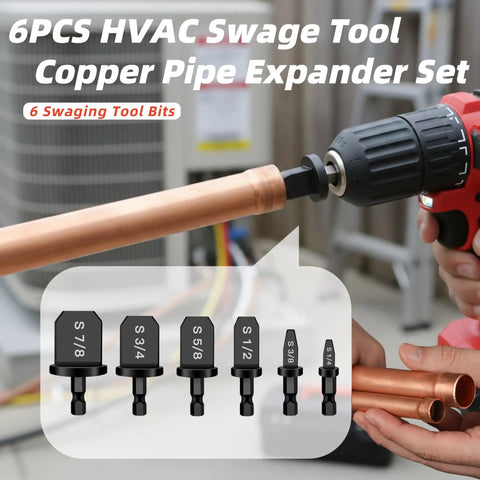 12 Piece HVAC Swage Tool Set With Bit Holder For Copper Pipe Expansion Air Conditioner Repair Kit Includes Drill Bits