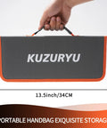 Hand holding tool bag from 31 Piece Metal File Set With 4 Eight Inch Metal Files And 12 Precision Needle Files Riffler File 12 Sandpaper Sheets Steel Brush Work Gloves And Tool Bag Ideal For Metal And Woodworking Projects