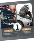 Mechanic uses versatile flexible rubber hood latch T handle hasp for vehicle hoods engine covers and cargo boxes, reducing noise.