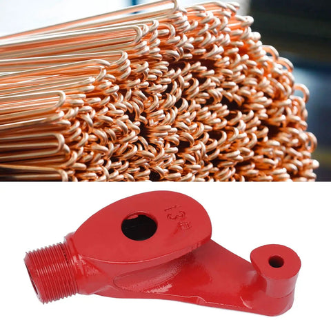 Heavy Duty Manual Pipe Bender Made From Heat Treated Carbon Steel For Precise Plumbing And Electrical Work Accurately Bends Galvanized And Aluminum Conduit Through 180 Degrees Essential Tool For Pros with red finish and threaded end.