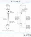 Technical drawing of Exposed Shower Fixture System With 8 Inch Round Rainfall Shower Head Single Handle Dual Function Faucet in brushed nickel.