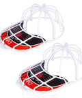 Two white plastic hat washers with cages for washing machines and dishwashers, featuring a secure double hook for cap cleaning.
