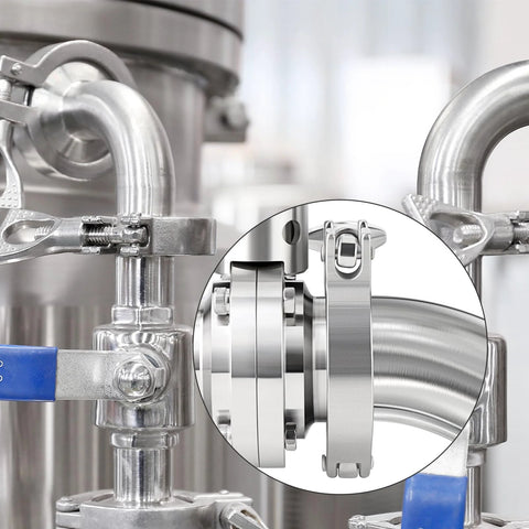 TAISHER 2-piece stainless steel tri-clamp 45-degree elbow fittings with ferrule flanges and four silicone gaskets