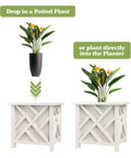 Two-Pack Lattice Outdoor Planter Boxes 15.5 Inch Square 16.5 Inch Tall White Decorative Flower Pots with plant options