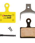 D34 RS Disc Brake Pads For SH BR RS805 RS505 Yellow with mounting hardware and pad components in detail