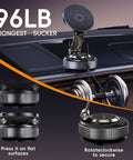 Heavy Duty Car Phone Holder Magnetic Mount With 360 Degree Rotation And Beefed Up Vacuum Suction For MagSafe Phones displayed on car dashboard