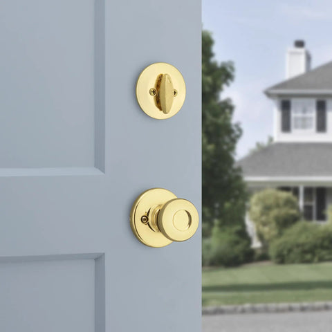 Dakota Front Door Lock Set With Handle And Deadbolt, Exterior Handleset With Interior Knob, Polished Brass Finish, Pick Resistant SmartKey Rekey Security For An Easy No Brainer Home Entry