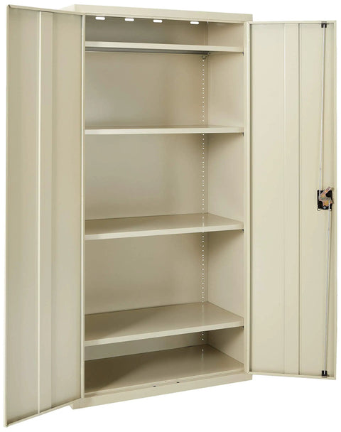 Heavy Hitter Lockable Metal Floor Standing Storage Cabinet With Adjustable Shelves And Secure Recessed Lock Solid As A Rock For Commercial Warehouse Organizing In Putty Finish