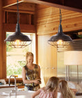 Black Farmhouse Pendant Light Dope Two Pack Industrial Vintage Hanging Lights with wire cage in cozy kitchen setting