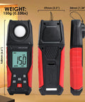 Digital Illuminance Light Meter With Backlight Lux Meter For Indoor Outdoor Use, Measures 0.1 To 200000 Lux And 0.01 To 20000 FC, Go-To Gear For Plants, Film Photography, And Lighting Setup, black and red handheld digital light meter with display