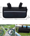 Black carry bag measuring 215mm x 90mm x 55mm from All In One Bike Repair Kit With Carry Bag For Road And Mountain Bikes 16 In 1 Multi Tool Mini Pump Patches Sealant Tire Levers Scuffer Grab And Go Essential Gift For Men And Women