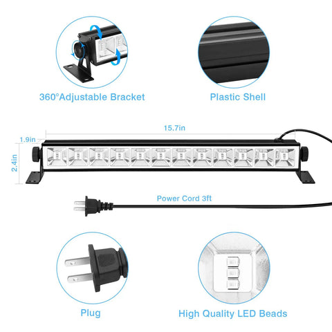 Diagram showing dimensions and features of 90W 60LED Par Lights 2 Pack For Stage Lighting with power cord and LED beads