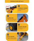 Production details of Powerful 4WD Backhoe Loader With 2.5 Meter Digging Depth, showing hydraulic cylinder and folding arm.