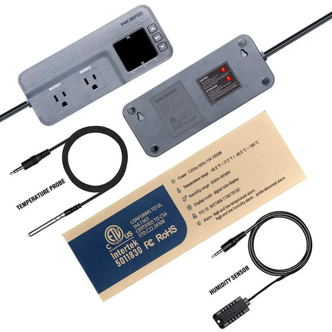 Dual Stage Temperature And Humidity Controller ITC 608T For Greenhouses And Reptile Habitats, 1800W ETL Listed components
