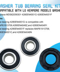 Washer Tub Bearing Seal Kit Replacement For LG And Kenmore Washers, Upgraded Durable Bearing Seal Set Replaces MDS62058301, 4280EN4001G, 4280EN4001F And Fits MAP61913708 And MAP61913709, 4280EN4048Z And 4280EN4048Y For Easy No Brainer DIY Fix. two metal bearings and a black seal