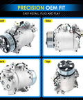 Grab This Straight Shooter Air Conditioning Compressor Swap For Honda Crv Civic Ilx Rdx 2.4L 2007 To 2015 Oem Fit 38810RWCA03 4920U1 in multiple angles.
