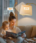 62 Inch Tall Arc Floor Lamp With Antique Brass Shade Lantern Industrial Gold Finish in a cozy room setting with mother and child reading.