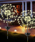 2 Pack Solar Firework Outdoor Lights For Garden Patio Yard And Pathway Waterproof IP65 With 8 Lighting Modes In Warm White