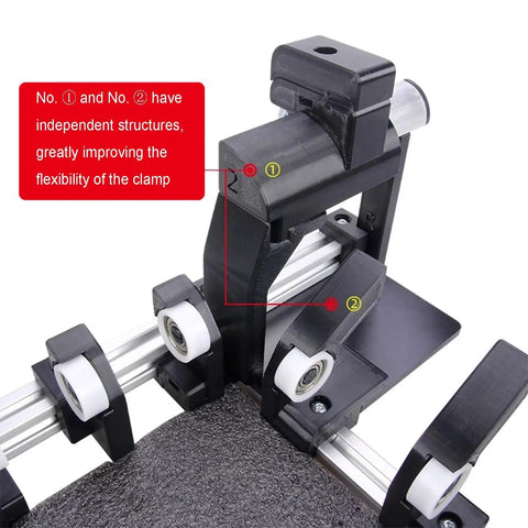 Manual Box Folding Tool With Adjustable Size Folding Fixture For Shipping Boxes, A Real Packaging Game Changer That Is Easy To Use, Built With Durable Aircraft-Grade Aluminum Frame And Fiber Reinforced Polymer Parts, For Various Industries, black clamp close-up