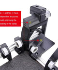 Close-up of Heavy Duty Manual Box Folding Fixture And Adjustable Shipping Box Holder, showcasing flexible clamp design and rollers.