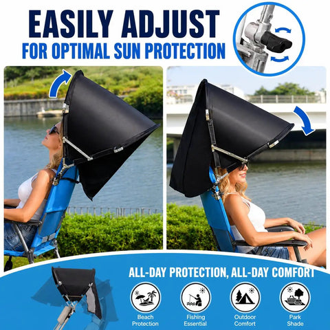 Windproof Chair Umbrella Canopy With Foldable Design And Adjustable Clamp Portable UPF 50 Plus Sun Shade Attachment demonstration.