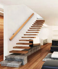 Heavy Duty Solid Pine Handrail Knockout Non Slip Staircase Grab Bar Wall Mounted Safety Railing For Home Garden And Loft Easy Install Smooth Finish shown on modern staircase.
