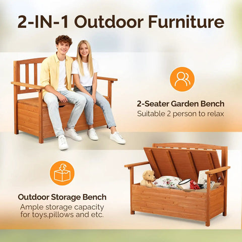 Outdoor Storage Bench With Seating For Two Weatherproof Cedar Wood Deck Box Loveseat 2 Person Patio Bench With Storage
