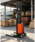 Heavy Duty Electric Pallet Stacker Forklift Powered Warehouse Lift Truck Ideal For Material Handling And Industrial Use in warehouse.