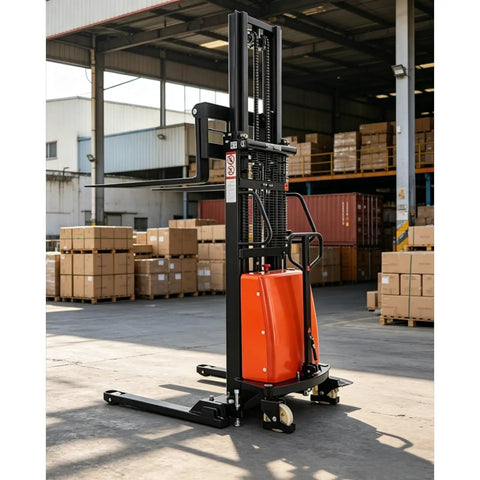 Heavy Duty Electric Pallet Stacker Forklift Powered Warehouse Lift Truck Ideal For Material Handling And Industrial Use in warehouse.