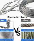 Comparison of 4mm galvanized steel wire rope vs recycled material for heavy duty 55ft batting cage netting and cable tension kit