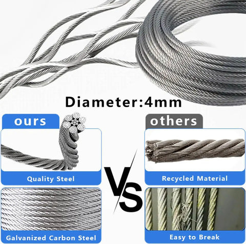 Comparison of 4mm galvanized steel wire rope vs recycled material for heavy duty 55ft batting cage netting and cable tension kit