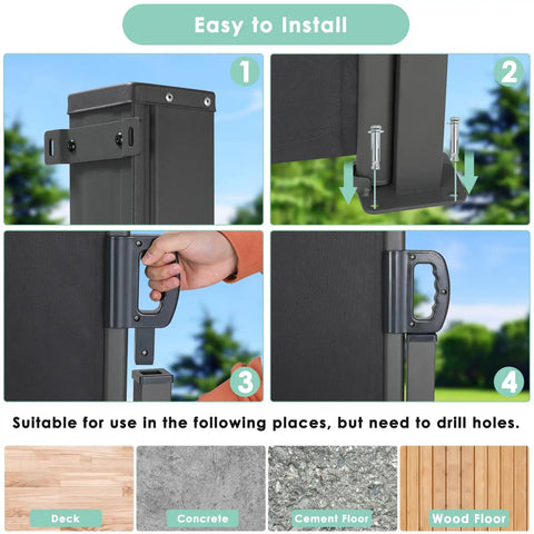 Installation steps for Side Awning 118 By 71 Inches Retractable Privacy Screen For Patio Backyard Garden Balcony and Courtyard.