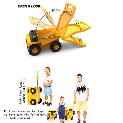 Yellow PUQU monster-truck design kids travel suitcase with wheels and pull-out handle