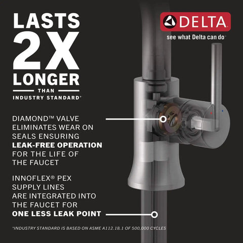 Diagram of Trinsic Single Hole One Handle Chrome Bathroom Faucet With Diamond Seal Technology showcasing leak-free operation.