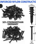 Self Drilling Size Eight Drywall Anchors And Screws Set, Heavy Duty Nylon And Glass Fiber Construction, 80 Lbs Load Capacity, Pre Drill Free, Includes 40 Anchors And 40 Screws With Storage Case For Hanging Shelves TVs And Pictures, shown with size dimensions.