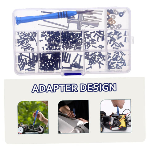 RC Car Repair Tool Kit With Wrench, Screw And Fastener Set, Nut And Bolt Assortment, Durable Iron Tools, Multimodel Compatibility For Easy Fixes And Quick Repairs visible in a storage box with compartments and labeled adapter design.