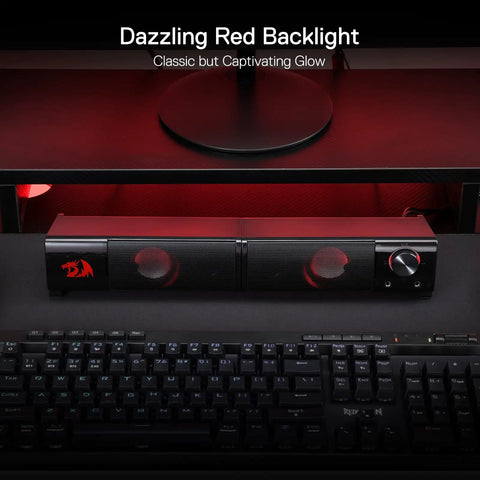 GS550 2.0 Channel Desktop PC Gaming Speakers Bar with USB power, 3.5mm cable, headphone jack, red backlit, under monitor setup