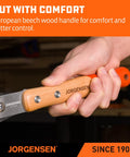 Ryoba 7 Inch Double Edge Japanese Pull Saw for Pro Grade Fine Woodworking, Flush Cuts with Smooth Chip Removal, Geometric Teeth, Two Sided Blade for Versatile Detail Work, Trim and Craft Projects Made Easy, European beech handle close-up