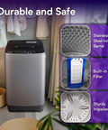 Compact Heavy Duty Portable Washing Machine And Laundry Spinner Combo Handles Eighteen Pounds With Ten Auto Cycles And Fast Drain Hookup No Sweat Install Sweet For Dorms Apartments And Road Trips showing stainless steel barrel, built-in filter, and sturdy impeller.